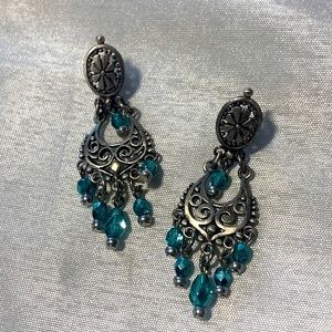 Drop Dangle Costume Earrings with Blue Gems
